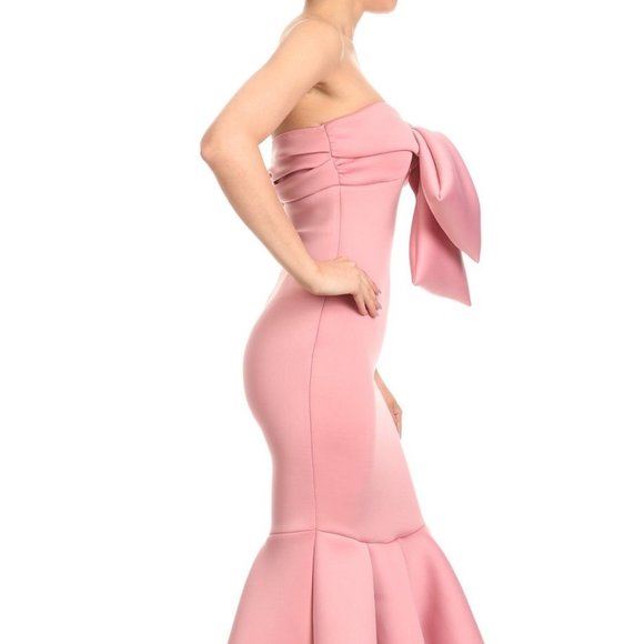 LA Fatima Pink Ruffle Midi Strapless Party Dress - Picture 2 of 5